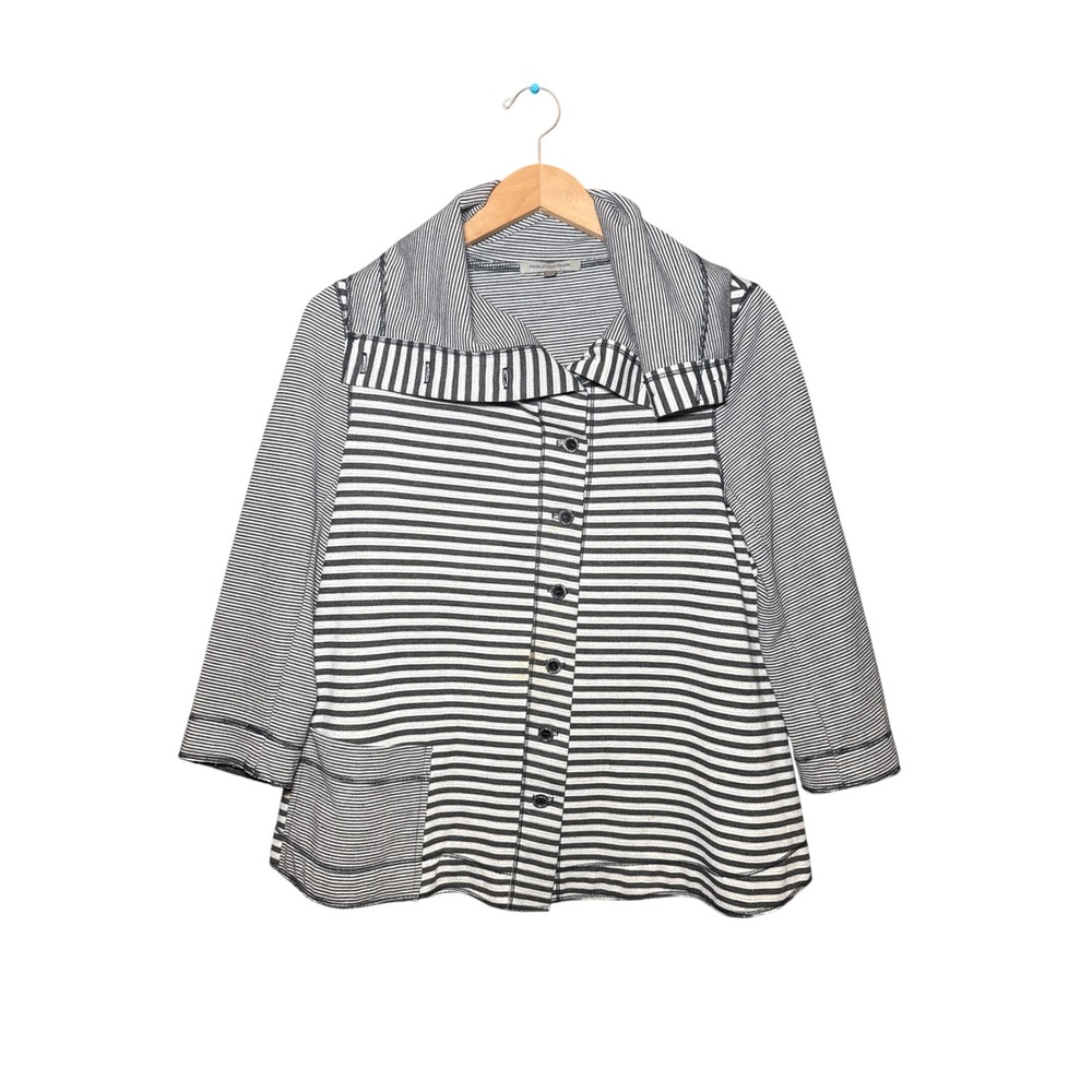 People Like Frank Striped Button Cowl Neck Cardigan Jacket Womens M Lagenlook